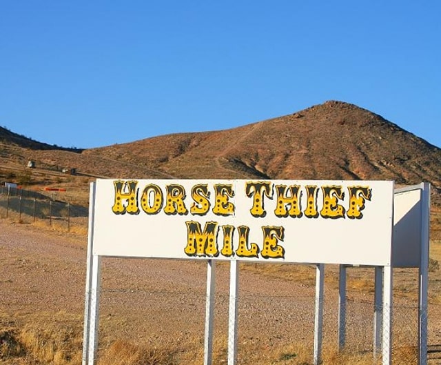 Photo of Horse Thief Mile sign.